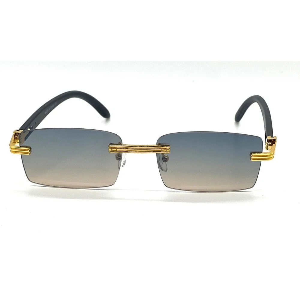 Frameless Rectangle Sunglasses Green Lens Gold Mens Fashion Shades Casual Lentes